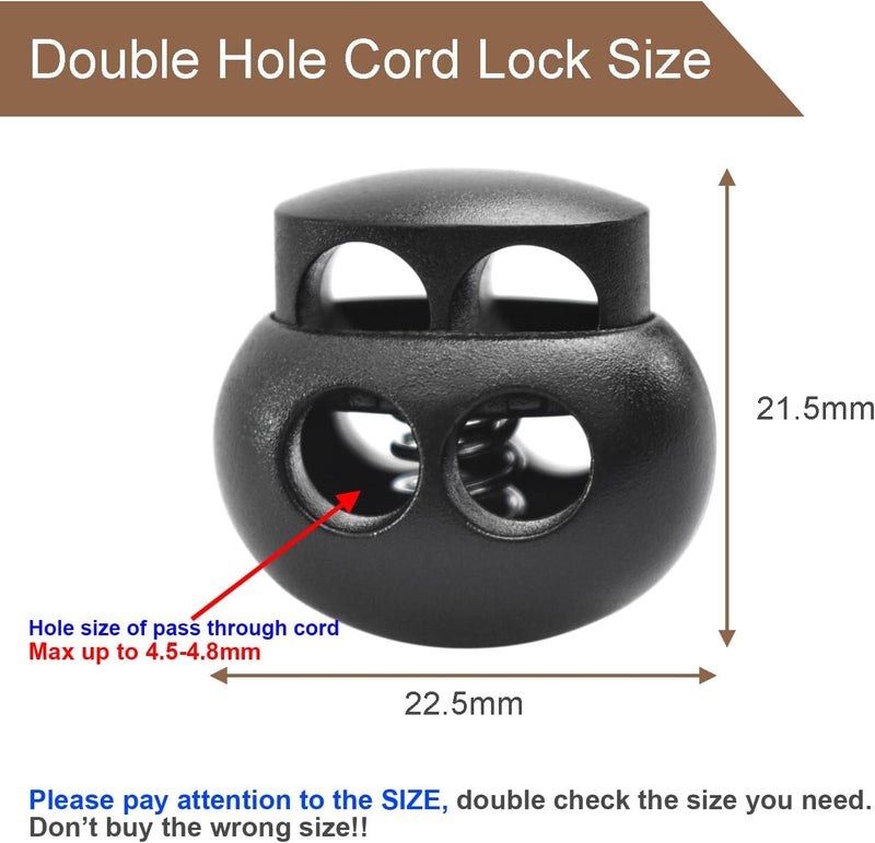 LongSLong 12 Pack Black Plastic Spring Cord Lock Toggle Stopper for Drawstring, Paracord Cord Stop Elastic Shoelace Lock Fastener Slider Clip Double Hole - Image 2